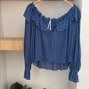 Anthropologie Navy Ruffle Blouse